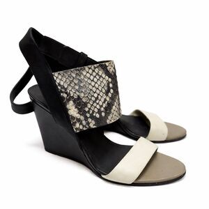 Vince Kyra Python Wedge Sandals Size 8.5M‎ Black Leather Shoes Italy